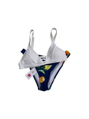 Cupshe White & Blue Lemon Print Bikini Set